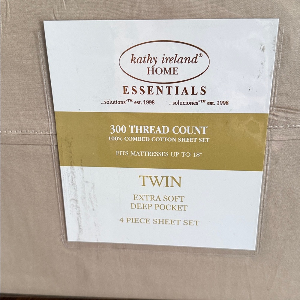 Kathy Ireland Home Essentials Twin Sheet Set in tan/beige. 300 Thread count. - Picture 4 of 14